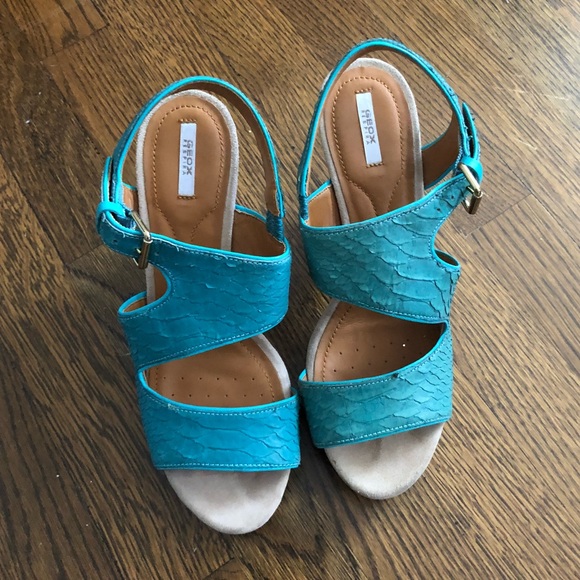 Geox D Nurit B Turquoise Python Platform Sandals - Picture 3 of 8